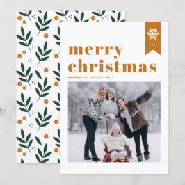 Tarjeta Festiva Tipografía naranja Snowflakes Fotos navideñas