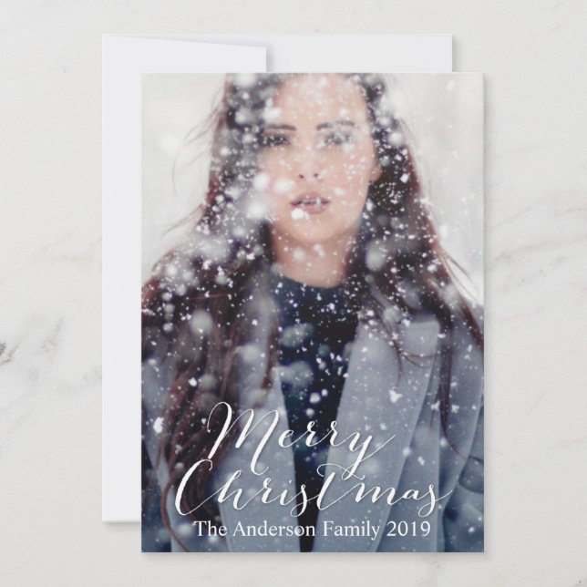 Tarjeta Festiva Tipografía navideña de Feliz personalizable (Anverso)