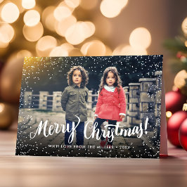 Tarjeta Festiva Tipografía navideña de Feliz Snowflakes