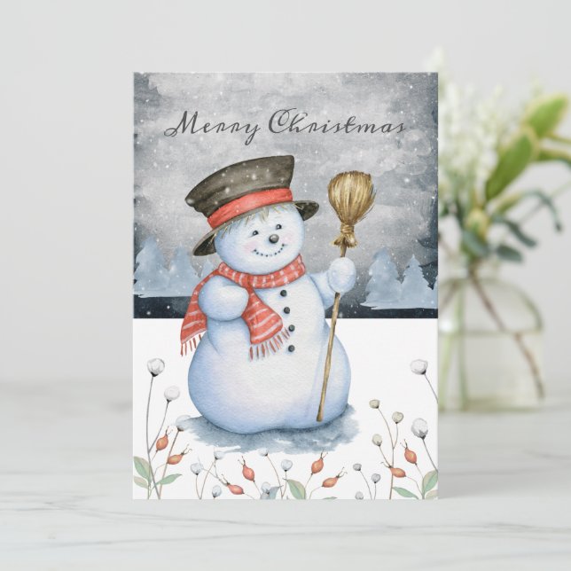 Tarjeta Festiva Tipografía navideña Snowman personalizada (Anverso de pie)