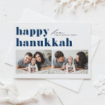 Tarjeta Festiva Tipografía Retro Azul Feliz Hanukkah Dos Fotografí<br><div class="desc">¡Feliz Hanukkah! Envíe sus saludos de Hanukkah a la familia y amigos con esta tarjeta de personalizable de foto de Hanukkah. Presenta tipografía retro audaz. Personalice agregando sus detalles. Esta tarjeta personalizado Hanukkah está disponible en otros colores y material de cartón. Los elementos coincidentes están disponibles.</div>