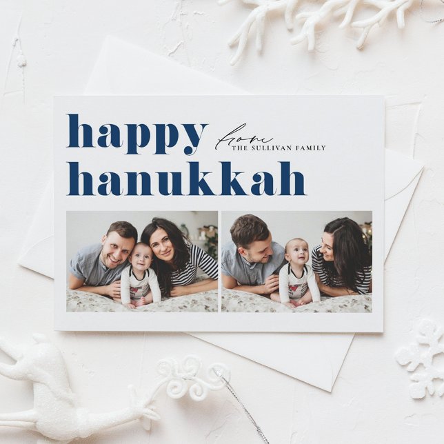 Tarjeta Festiva Tipografía Retro Azul Feliz Hanukkah Dos Fotografí (Subido por el creador)