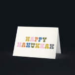Tarjeta Festiva Tipografía retro colorida Hanukkah<br><div class="desc">Un cálido y colorido saludo de Hanukkah con divertida tipografía retro. Personaliza el interior con tu saludo favorito!</div>