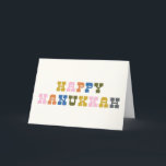 Tarjeta Festiva Tipografía retro colorida Hanukkah<br><div class="desc">Un cálido y colorido saludo de Hanukkah con divertida tipografía retro. Personaliza el interior con tu saludo favorito!</div>