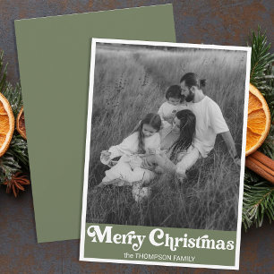 Tarjeta Festiva Tipografía retro de moda Foto de Navidades verdes