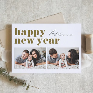 Tarjeta Festiva Tipografía Retro Dorada Feliz Año Nuevo Dos Foto