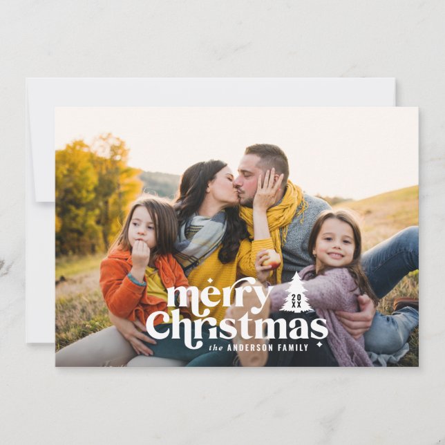 Tarjeta Festiva Tipografía retro navidades modernos de vacaciones  (Anverso)