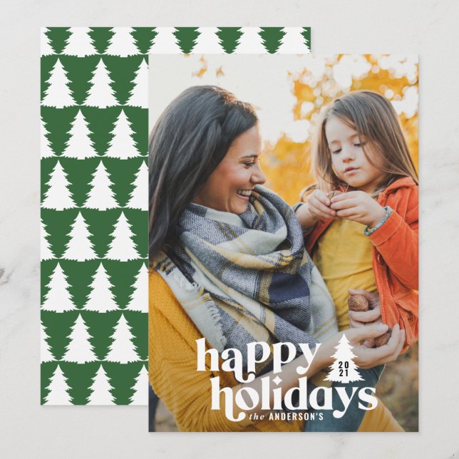 Tarjeta Festiva Tipografía retro navidades modernos de vacaciones  (Anverso / Reverso)