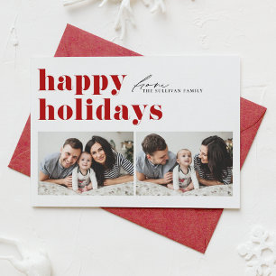 Tarjeta Festiva Tipografía Retro Roja Felices Fiestas Dos Fotograf