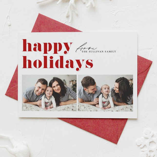 Tarjeta Festiva Tipografía Retro Roja Felices Fiestas Dos Fotograf (Subido por el creador)