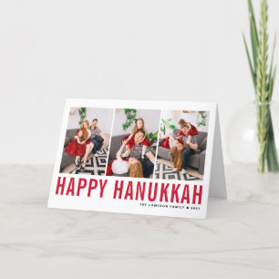 Tarjeta Festiva Tipografía roja Feliz Collage de fotos Hanukkah