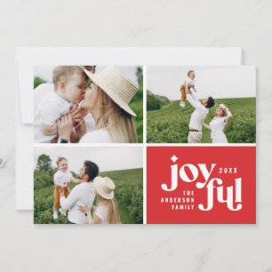 Tarjeta Festiva Tipografía roja moderna de fotografía múltiple par