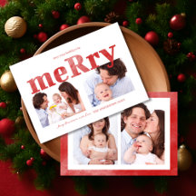 Tipografía roja moderna “Merry” Foto Familia