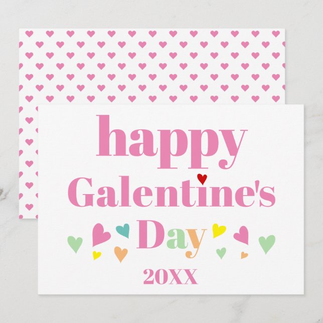 Tarjeta Festiva Tipografía rosa Feliz Día de las Galentinas (Anverso / Reverso)