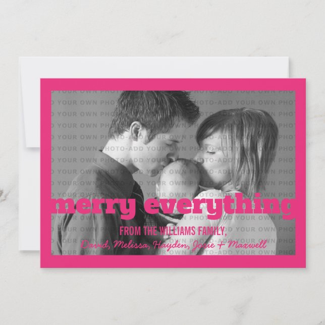Tarjeta Festiva Tipografía rosa Merry Everything Photo (Anverso)