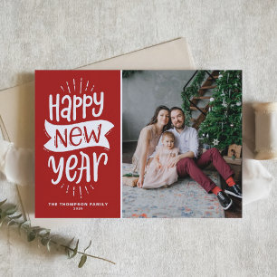 Tarjeta Festiva Tipografía Rústica Rojo Feliz Año Nuevo Foto