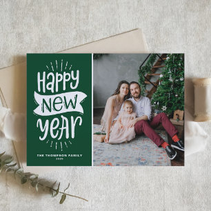 Tarjeta Festiva Tipografía Rústica Verde Feliz Año Nuevo Foto