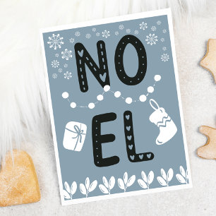 Tarjeta Festiva Tipografía simple NOEL Navidades azul turbio