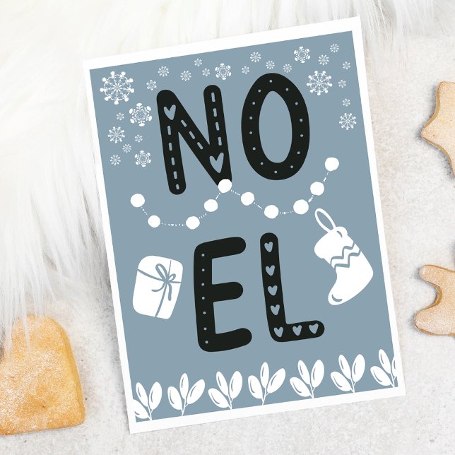 Tarjeta Festiva Tipografía simple NOEL Navidades azul turbio (Subido por el creador)