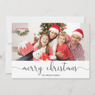 Tarjeta Festiva Tipografía simplista Foto de Navidades blancos neg