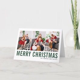 Tarjeta Festiva Tipografía verde Feliz Collage de fotos navideño