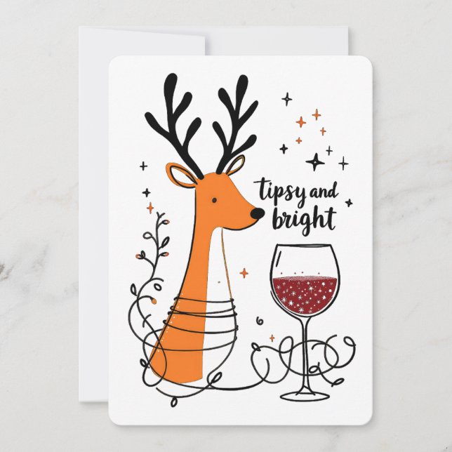 Tarjeta Festiva Tipsy and Bright Reindeer  (Anverso)
