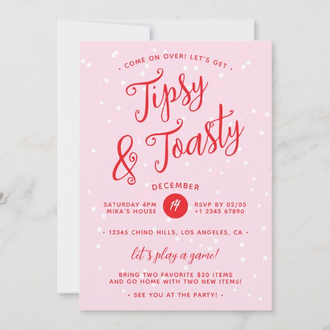 Tarjeta Festiva Tipsy & Toasty Pink Red Christmas (Anverso)