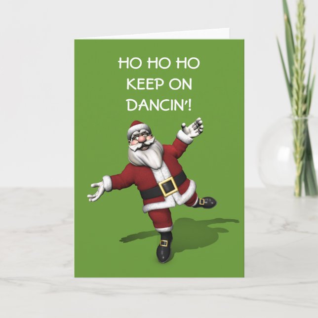 Tarjeta Festiva Tiptoe Dancing Santa Claus (Anverso)
