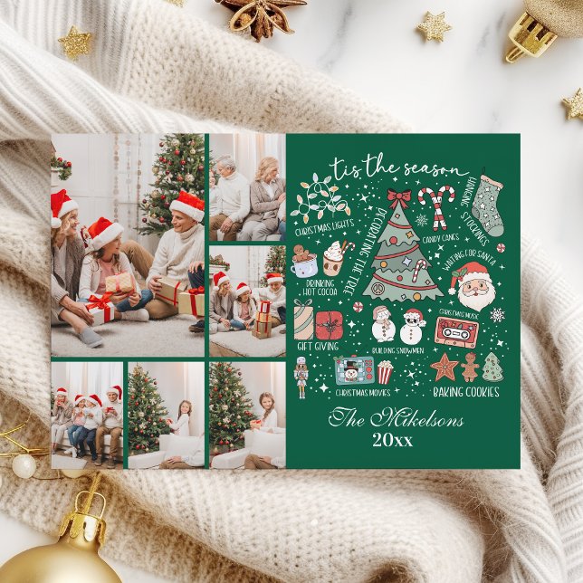 Tarjeta Festiva Tis The Season 6 Photo  Retro Green Christmas (Subido por el creador)