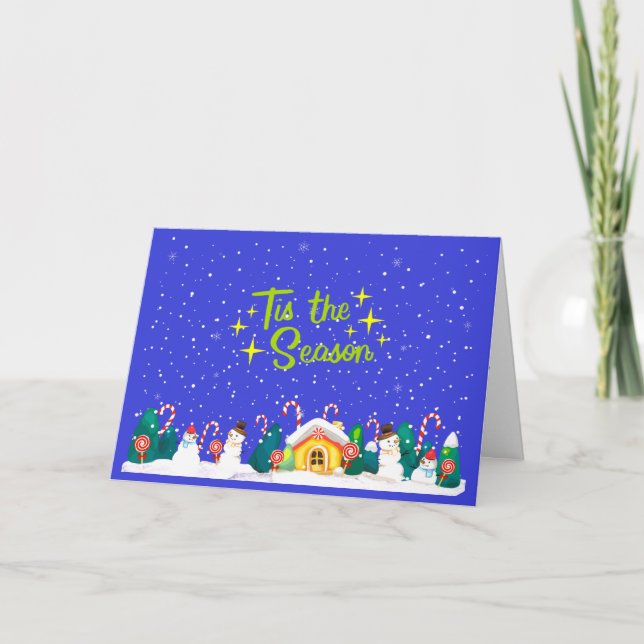Tarjeta Festiva Tis the Season Candy Cane Holiday Greeting Card (Anverso)