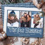 Tarjeta Festiva Tis the Season Outline Lettering 3 Vertical Photo<br><div class="desc">'Tis the Season 3 Photo Holiday Card with modern outline lettering and casual script typography. The photo template is ready for you to add 3 of your favorite photos, which are displayed in vertical, portrait format. The christmas card reads "'tis the season .. may all your Christmas Wishes come true"...</div>