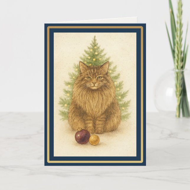 Tarjeta Festiva Tis the Season to Purr — Personalized Maine Coon  (Anverso)