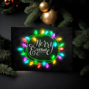 Tarjeta Festiva Tiza Dibujada Alegre y Brillante con Luces