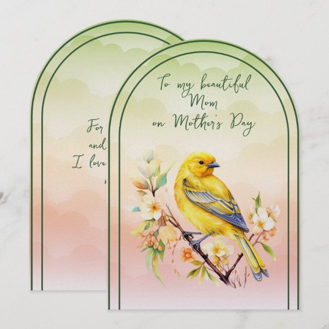 Tarjeta Festiva To My Beautiful Mom on Mother's Day Goldfinch (Anverso / Reverso)