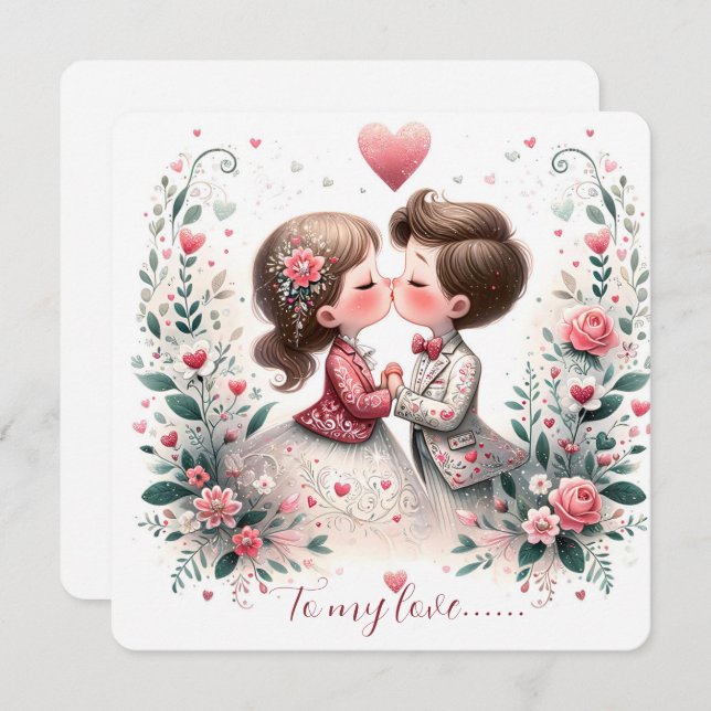 Tarjeta Festiva To My Love On Valentines Day Kissing (Anverso / Reverso)