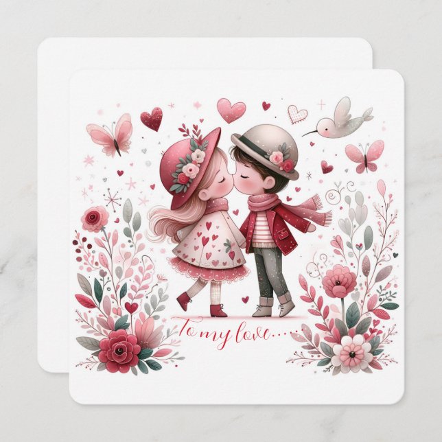 Tarjeta Festiva To My Love On Valentines Day Kissing (Anverso / Reverso)