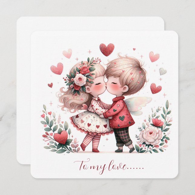 Tarjeta Festiva To My Love On Valentines Day Kissing (Anverso / Reverso)
