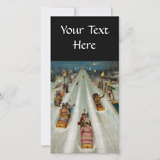 Tarjeta Festiva Toboganes en una noche de invierno (Anverso)