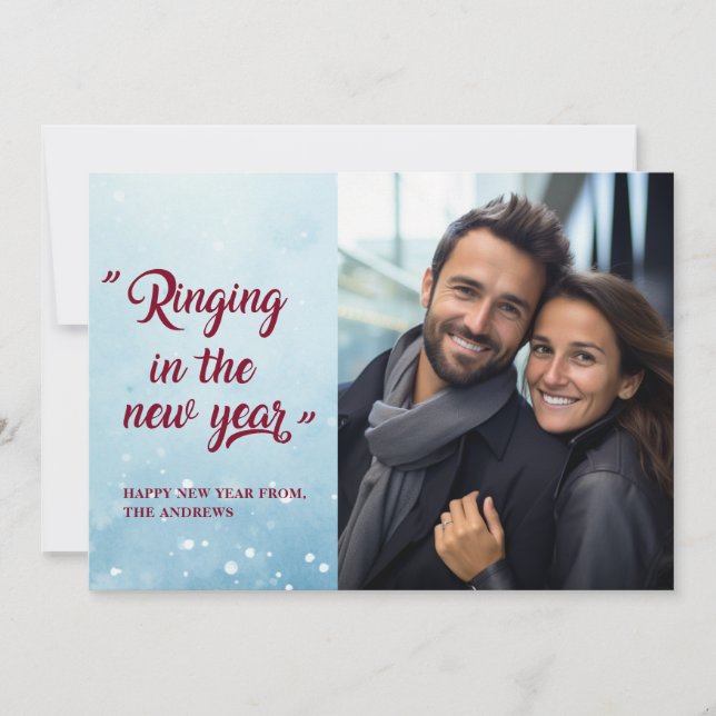 Tarjeta Festiva "¡Tocando en Año Nuevo!" Foto de compromiso (Anverso)
