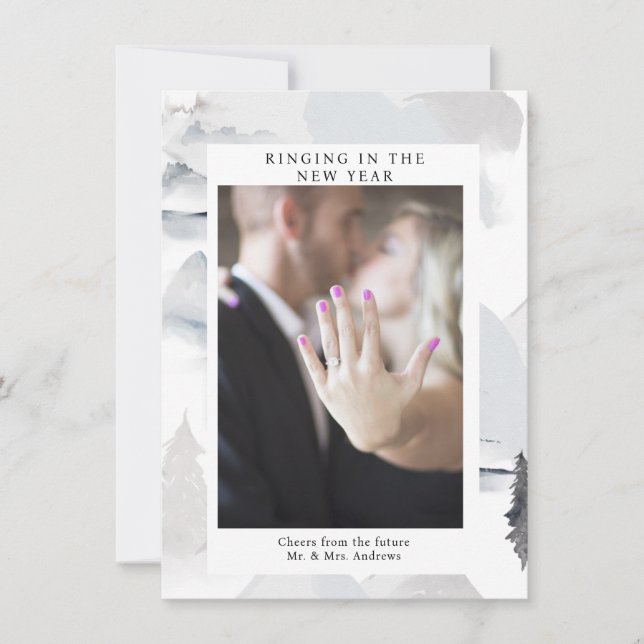 Tarjeta Festiva ¡Tocando en el nuevo año! Foto nórdica, simple (Anverso)