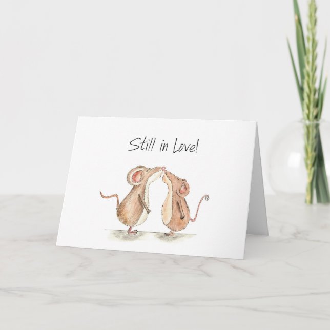 Tarjeta Festiva Todavía en el amor - Dos ratones lindos para besar (Anverso)