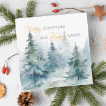 Tarjeta Festiva Todo Alegre Siempre Feliz Árboles de Invierno Plan<br><div class="desc">Árboles de invierno en acuarela en tonos verdes combinados con tipografía moderna y script para tarjeta de vacaciones.</div>