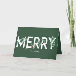 Tarjeta Festiva Todo alegre verde follaje bayas de acebo
