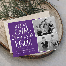 Tarjeta Festiva Todo está tranquilo, todo está brillante, púrpura 