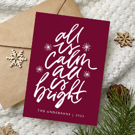 Tarjeta Festiva Todo está tranquilo, todo está brillante Púrpura s