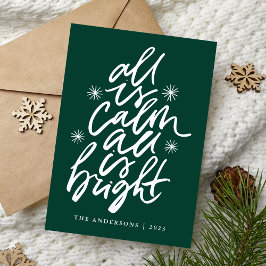 Tarjeta Festiva Todo está tranquilo, todo está brillante verde no