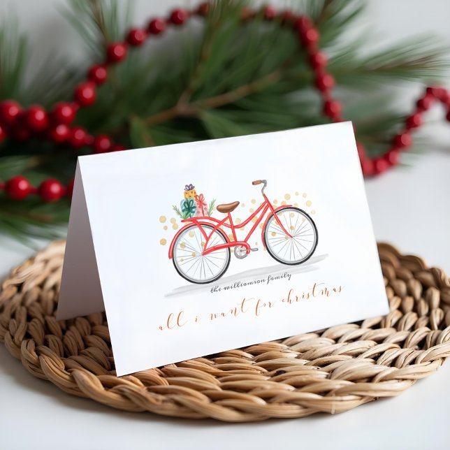 Tarjeta Festiva Todo Lo Que Quiero De Los Navidades Es Tú | Bicicl (All I Want For Christmas Is You | Red Vintage Bike Holiday Card)