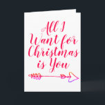 Tarjeta Festiva Todo lo que quiero para los Navidades es tu person<br><div class="desc">Sencillo rojo y blanco con flechas doradas dentro del texto de personalizable con la opción de añadir sus propias fotos. "Todo lo que quiero para los Navidades es usted" dentro de "y más usted" atrás "todavía usted"/</div>