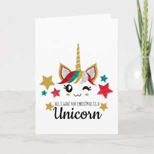 Tarjeta Festiva Todo lo que quiero para los Navidades es unicornio
