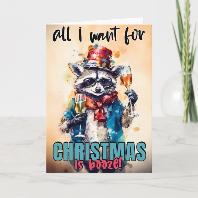 Tarjeta Festiva Todo Lo Que Quiero Para Navidades... Racoon (Anverso)